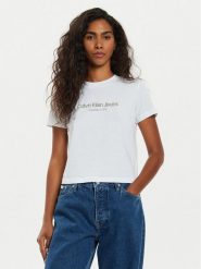 Calvin Klein Jeans T-Shirt Institutional J20J224914 Biały Regular Fit. Białe t-shirty damskie Calvin Klein Jeans, xl, bez wzorów, z bawełny, bez kołnierzyka, bez ramiączek. Za 109.99 zł.