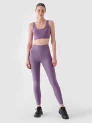 4F Legginsy treningowe z wysokim stanem damskie - fioletowe M. Fioletowe legginsy damskie 4F, bez wzorów, z dzianiny. W wyprzedaży za 79.99 zł.