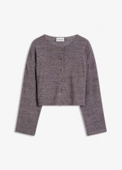 Kardigan z cienkiej prążkowanej dzianiny. Brązowe kardigany damskie bonprix, bez wzorów, z dzianiny, bez kołnierzyka. Za 82.99 zł.