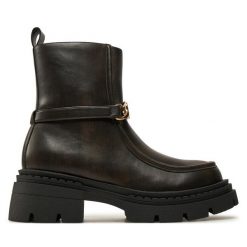 Botki TWINSET. Brązowe botki damskie Twinset, bez wzorów, bez obcasa, na płaskiej podeszwie, bez zapięcia. Za 989.99 zł.