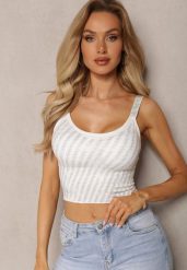 Biały Top o Dopasowanym Fasonie z Błyszczącymi Cyrkoniami Ithista. Białe topy damskie Renee, xs, bez wzorów, bez kołnierzyka, bez ramiączek. Za 34.99 zł.