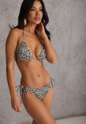 Panterkowe Bikini z Wiązaniem Biustonosz i Majtki Figi Sheira. Białe bikini Renee, bez wzorów. Za 89.99 zł.