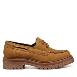 Półbuty Geox. Żółte półbuty damskie Geox, bez wzorów, bez obcasa, na płaskiej podeszwie, bez zapięcia. Za 379.99 zł.
