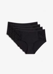 Figi panty maxi z miękkiego modalu (4 szt.). Czarne majtki damskie bonprix, z koronki. Za 39.96 zł.