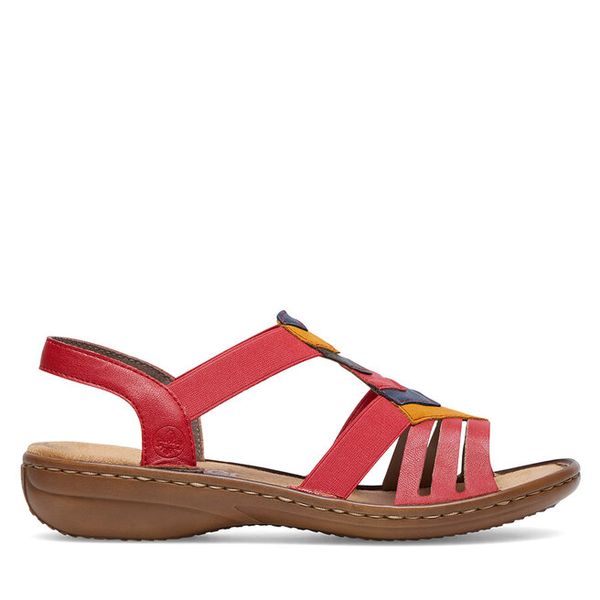 Sandały Rieker. Czerwone sandały damskie Rieker, bez wzorów, bez obcasa, na płaskiej podeszwie, bez zapięcia. Za 209.99 zł.