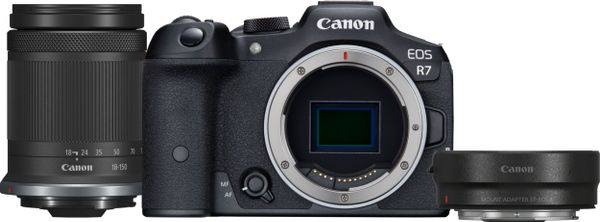 Aparat Canon EOS R7 + RF-S 18-150 mm f/3.5-6.3 IS STM + adapter EF-EOS R (5137C019AA). Aparaty bezlusterkowce Canon. Za 8,205.77 zł.
