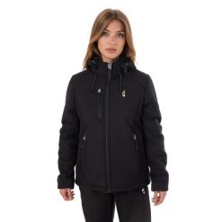 Kurtka turystyczna damska NALEG SOFTSHELL wodoodporna. Czarne kurtki sportowe damskie Aulp, na jesień, l, bez wzorów, z elastanu, bez ramiączek, bez kaptura, trekkingowe. Za 659.99 zł.