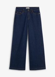 Jeansy wide leg, średni stan, pełna długość. Niebieskie jeansy damskie bonprix, bez wzorów, z jeansu. Za 122.99 zł.