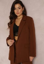 Brązowa Marynarka Oversize Niezapinana Charme. Brązowe marynarki i żakiety damskie Renee, bez wzorów, z materiału, bez kołnierzyka, bez ramiączek. Za 119.99 zł.