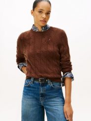 Tommy Hilfiger Sweter z dzianiny Kobiety Wełna brązowy, S. Brązowe swetry nierozpinane damskie Tommy Hilfiger, s, bez wzorów, z dzianiny, eleganckie, bez kołnierzyka, bez ramiączek. Za 649.95 zł.