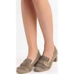 Khaki Czółenka Nigella. Brązowe czółenka damskie Born2be, z aplikacjami, ze skóry, bez obcasa, na słupku, bez zapięcia. Za 39.99 zł.