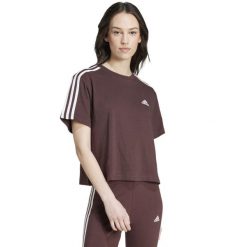 Koszulka damska adidas Essentials 3-Stripes Single Jersey Crop Top. Białe bluzki damskie Adidas, m, bez wzorów, z jersey, sportowe, bez kołnierzyka, bez ramiączek. Za 99.00 zł.