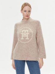 Tommy Hilfiger Sweter WW0WW40267 Beżowy Oversize. Brązowe swetry nierozpinane damskie Tommy Hilfiger, l, bez wzorów, z wełny, bez kołnierzyka, bez ramiączek. Za 1,039.00 zł.