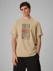 4F T-shirt regular z nadrukiem męski - beżowy XXL. Brązowe t-shirty męskie 4F, m, bez wzorów, z materiału, bez kołnierzyka, bez ramiączek. Za 69.99 zł.