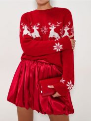 Sweter świąteczny - czerwony. Czerwone swetry nierozpinane damskie Sinsay, l, bez wzorów, wizytowe, bez kołnierzyka, bez ramiączek. Za 49.99 zł.