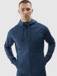 4F Bluza treningowa regular szybkoschnąca męska - granatowa L. Niebieskie bluzy sportowe męskie 4F, l, bez wzorów, z dzianiny, z kapturem, na fitness i siłownię. W wyprzedaży za 169.99 zł.