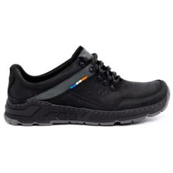 Olivier Męskie buty trekkingowe skórzane 292GT czarne. Czarne trekkingi męskie na jesień, z jeansu, bez zapięcia. Za 319.69 zł.