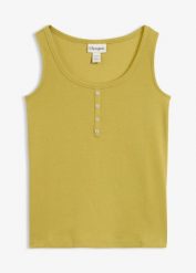 Top do bioder z prążkowanego materiału. Czarne topy damskie bonprix, uniwersalny, bez wzorów, prążkowane, bez kołnierzyka, bez ramiączek. Za 42.99 zł.