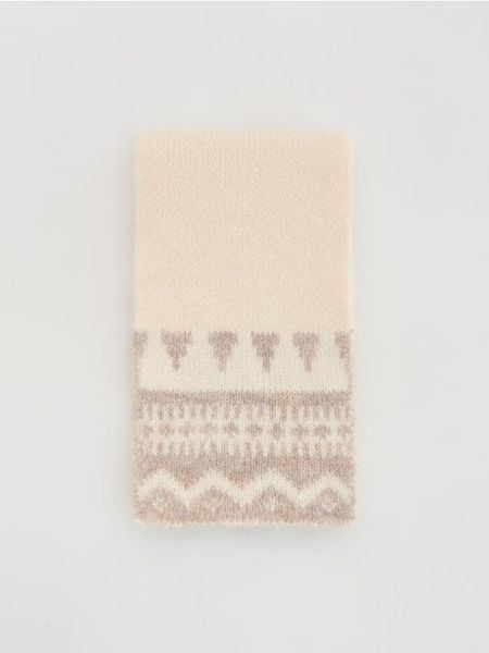 Wzorzysty szalik - kremowy. Białe szaliki damskie Reserved, bez wzorów. Za 69.99 zł.