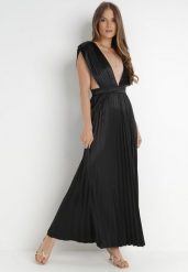 Czarna Sukienka Aedice. Czarne sukienki damskie Born2be, l, bez wzorów, eleganckie, bez kołnierzyka, bez ramiączek, maxi, rozkloszowane. Za 29.99 zł.