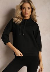 Czarna Bluza Ozdobiona Drobnymi Cyrkoniami i Sznurkami Vanreil. Czarne bluzy damskie Renee, m, bez wzorów, casualowe, bez ramiączek, bez kaptura. Za 59.99 zł.