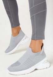 Szare Buty Sportowe na Grubej Podeszwie z Elastyczną Cholewką Tyla. Szare obuwie sportowe damskie Born2be, na lato, bez wzorów, bez zapięcia. Za 54.99 zł.