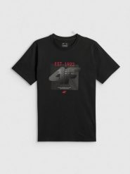 4F T-shirt regular z nadrukiem męski - czarny XXL. Czarne t-shirty męskie 4F, m, bez wzorów, z materiału, bez kołnierzyka, bez ramiączek. Za 69.99 zł.