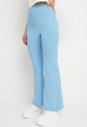 Niebieskie Spodnie Legginsy Typu Dzwony z Wysokim Stanem Melonell. Niebieskie legginsy damskie Born2be, bez wzorów, z jeansu. Za 49.99 zł.