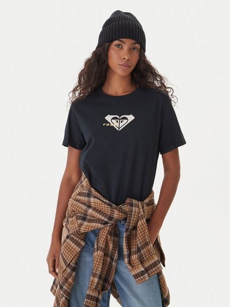 Roxy T-Shirt Oceanregular ERJZT06078 Czarny Regular Fit. Czarne t-shirty damskie Roxy, xs, bez wzorów, z bawełny, bez kołnierzyka, bez ramiączek. Za 39.99 zł.