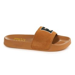 PUMA Fenty klapki Golden Brown ZLN 0437. Brązowe klapki damskie Puma, bez wzorów, z materiału, z okrągłym noskiem, bez zapięcia. Za 288.99 zł.