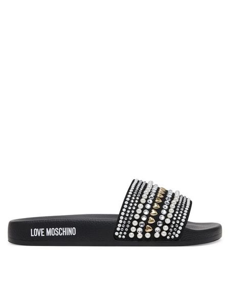 LOVE MOSCHINO Klapki JA28352G0MJAA000 Czarny. Czarne klapki damskie Love Moschino, bez wzorów, z tworzywa sztucznego, bez obcasa, bez zapięcia. Za 569.99 zł.