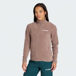 Kurtka Multi Essentials Full-Zip Fleece. Brązowe kurtki sportowe damskie Adidas, l, bez wzorów, z materiału, bez ramiączek, bez kaptura, trekkingowe. Za 219.00 zł.