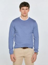 Sweter męski bawełniany niebieski Simoner 402. Niebieskie swetry męskie BIG STAR, na zimę, l, z aplikacjami, z bawełny, biznesowe, bez kołnierzyka, bez ramiączek. Za 179.99 zł.