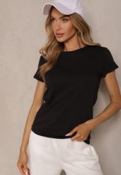 Czarny Basicowy T-shirt z Bawełny Mevolena. Czarne t-shirty damskie Renee, l, bez wzorów, z bawełny, klasyczne, bez kołnierzyka, bez ramiączek. Za 39.99 zł.
