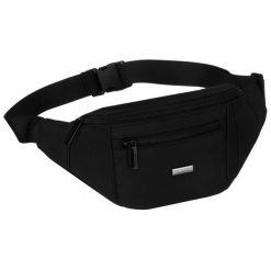 Czarna saszetka męska z kieszeniami zewnętrznymi na suwak zawieszona na regulowanym pasku - Peterson. Czarne saszetki i nerki męskie Peterson, bez wzorów. Za 69.99 zł.