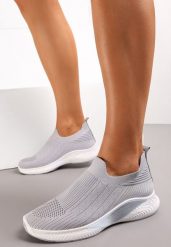 Szare Buty Sportowe na Tłoczonej Podeszwie z Elastyczną Cholewką Taiden. Szare obuwie sportowe damskie Renee, bez wzorów, bez zapięcia, tenisowe. Za 44.99 zł.