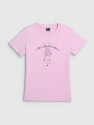 4F T-shirt regular z nadrukiem damski - różowy XXL. Czerwone t-shirty damskie 4F, xxl, bez wzorów, z bawełny, bez kołnierzyka, bez ramiączek. Za 59.99 zł.