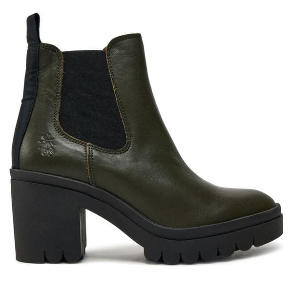 Botki Fly London. Zielone botki damskie Fly London, bez wzorów, bez obcasa, na słupku, bez zapięcia. Za 439.99 zł.