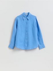 Lniana koszula - niebieski. Niebieskie koszule damskie Reserved, l, bez wzorów, z tkaniny, bez kołnierzyka, bez ramiączek. Za 129.99 zł.