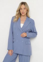 Niebieska Marynarka Dwurzędowa z Wiskozą i Usztywnianymi Ramionami Elliovae. Niebieskie marynarki i żakiety damskie Born2be, bez wzorów, z jeansu, eleganckie, bez kołnierzyka, bez ramiączek. Za 149.99 zł.