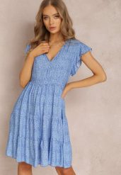 Niebieska Sukienka Phaerica. Niebieskie sukienki damskie Renee, na imprezę, m, bez wzorów, klasyczne, bez kołnierzyka, bez ramiączek, mini, rozkloszowane. Za 44.99 zł.