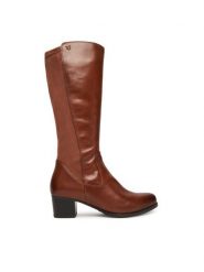 Caprice Kozaki 9-25500-45 Brązowy. Brązowe kozaki damskie Caprice, bez wzorów, ze skóry, bez obcasa, na słupku, bez zapięcia. Za 699.99 zł.