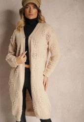 Brązowy Kardigan z Wełną i Wiskozą Ozdobiony Tłoczeniem Besisia. Brązowe kardigany damskie Renee, bez wzorów, z jeansu, eleganckie, bez kołnierzyka. Za 149.99 zł.