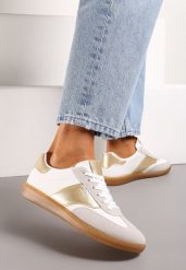 Biało-Złote Sneakersy Tenisówki o Klasycznym Fasonie Do Kostki Satrama. Białe trampki i tenisówki damskie Born2be, bez wzorów, z jeansu, bez zapięcia. Za 79.99 zł.