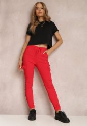 Czerwone Spodnie Olythia. Czerwone spodnie materiałowe damskie Renee, z aplikacjami, z jeansu, eleganckie, długie. Za 49.99 zł.