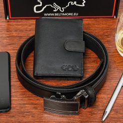 Zestaw męski skórzany portfel pasek duży Beltimore U88. Czarne paski męskie . Za 119.90 zł.