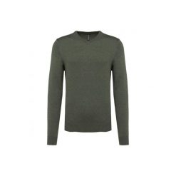 Sweter z dekoltem w kształcie litery V Kariban. Szare swetry męskie KARIBAN, m, bez wzorów, z bawełny, bez kołnierzyka, bez ramiączek. Za 136.50 zł.