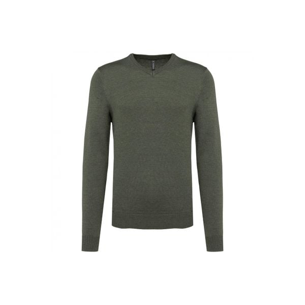 Sweter z dekoltem w kształcie litery V Kariban. Szare swetry męskie KARIBAN, m, bez wzorów, eleganckie, bez kołnierzyka, bez ramiączek. Za 137.00 zł.