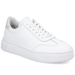 Skórzane półbuty damskie sportowe Rieker N9910-80. Półbuty damskie Rieker, bez wzorów, ze skóry, sportowe, bez obcasa, bez zapięcia. Za 349.00 zł.