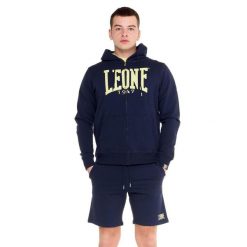 Bluza z bawełna z kaptur na siłownia na czas wolny. Niebieskie bluzy męskie LEONE 1947 APPAREL, bez wzorów, z bawełny, bez kaptura, na fitness i siłownię. Za 151.56 zł.